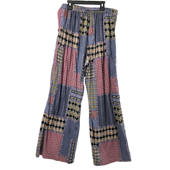 Ellos Pants Womens Medium 14-16 Rayon Quilt Geo Print Wide Leg Slacks Pockets - Picture 3 of 11